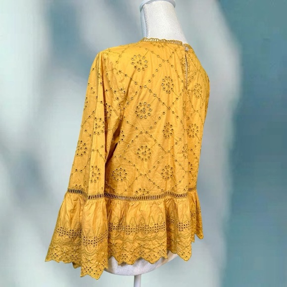 Free People ‘Merci Beaucoup’ Eyelet Top in Golden Yellow Size Medium - Picture 8 of 16